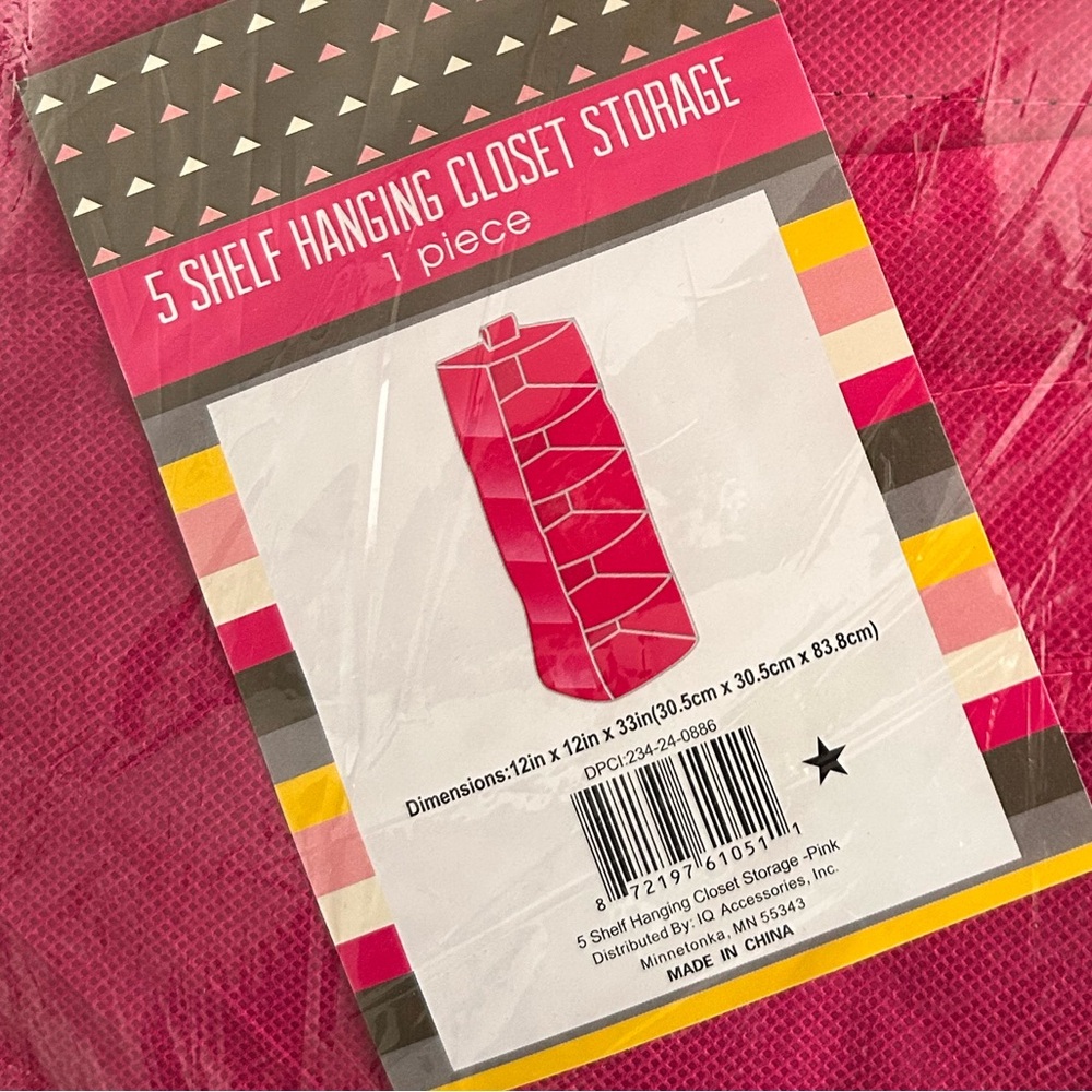 Pink 5-Shelf Hanging Closet Storage